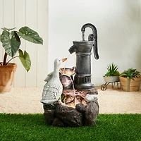 Glitzhome® 23.5" Duck Family Outdoor Fountain with LED Light