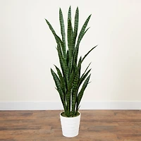5ft. UV Resistant Artificial Snake Plant in White Decorative Planter
