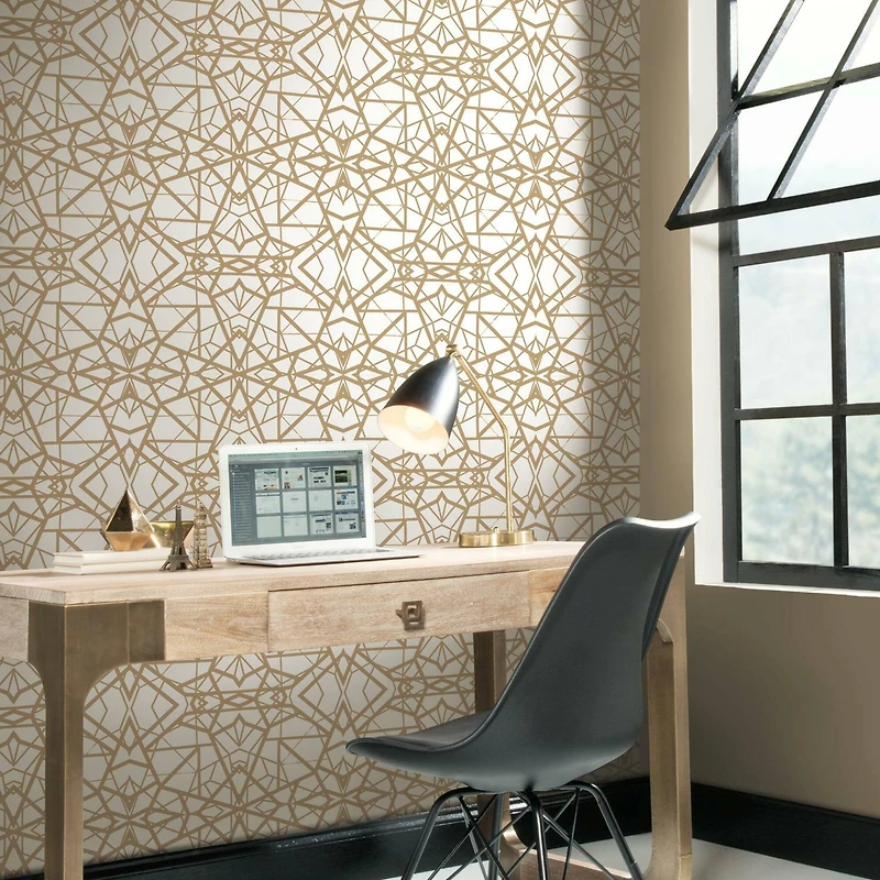 RoomMates White & Gold Shatter Geometric Peel & Stick Wallpaper