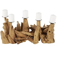 27" Brown Teak Wood Handmade Live Edge Candelabra