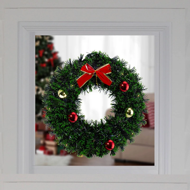 17" Green Tinsel Artificial Christmas Wreath with Bow