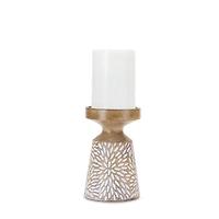 Etched Starburst Woodgrain Candle Holder Set