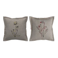 Hello Honey® Gray Embroidered Flower Linen Blend Pillow Set