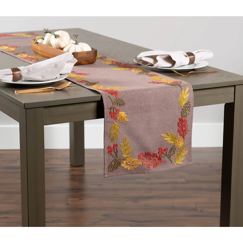 DII® 70" Shimmering Leaves Embroidered Table Runner