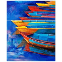 Designart - Boats and Jetty at Pier in Oil Painting