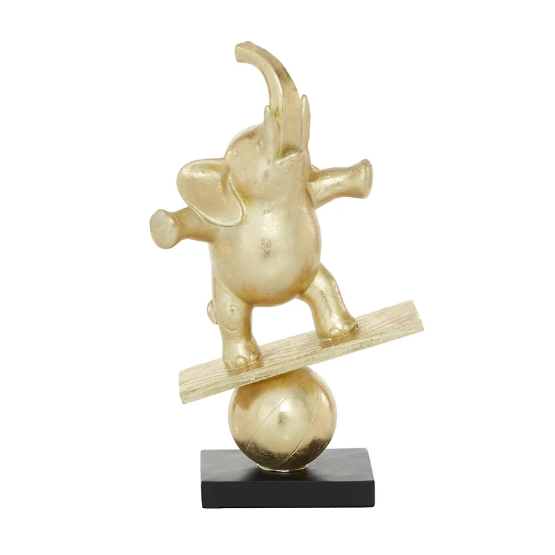 Gold Polystone Contemporary Elephant Sculpture, 12" x 7" x 3"