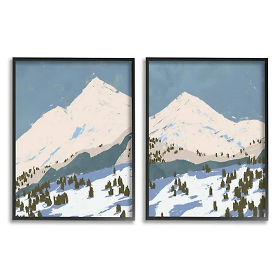 Stupell Industries Snowy Mountain Forest Landscape Calming Blue Peaks in Frame Wall Art