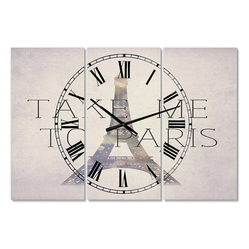 Designart Take Me To Paris Large Traditional 3 Panel Wall Clock