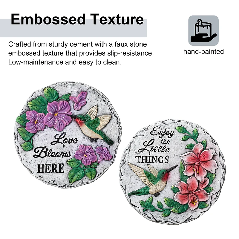Glitzhome® 10" Cement Hummingbird & Flower Textured Stepping Stones Set