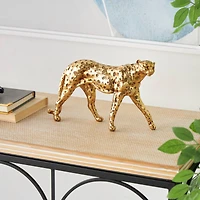 10" Gold Leopard Walking Sculpture with Textured Spots