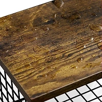 Wood & Metal Wall Mounted Bathroom Towel Rack with 6 Hooks