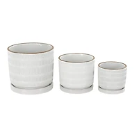 White Linear & Dotted Pattern Ceramic Planter Set