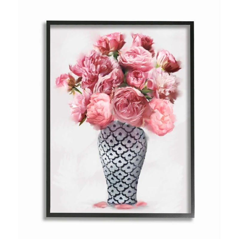 Stupell Industries Elegant Pink Peony Floral Bouquet in Vase Framed Wall Art