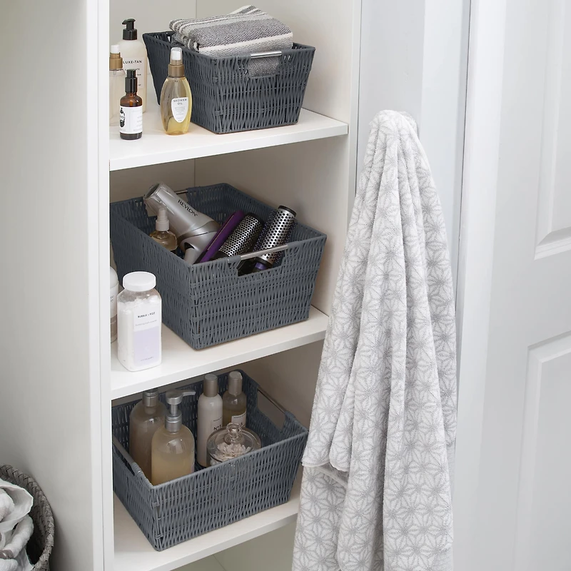 Simplify Charcoal Rattan Tote Basket Set, 3ct.