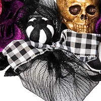 22" Skull with Hands & Purple Roses Halloween Twig Wreath