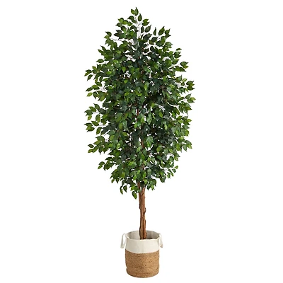 8ft. Ficus Artificial Tree with Handmade Natural Jute and Cotton Planter
