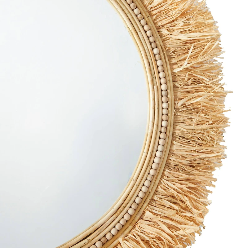 The Novogratz Light Brown Seagrass Wall Mirror with Fringe Detailing 35" x 1" x 35"