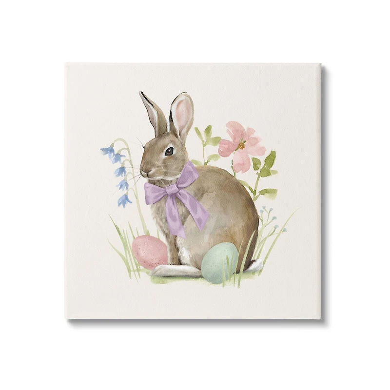 Stupell Industries Spring Bunny Rabbit Easter Eggs Blossoming Flowers Canvas Wall Art