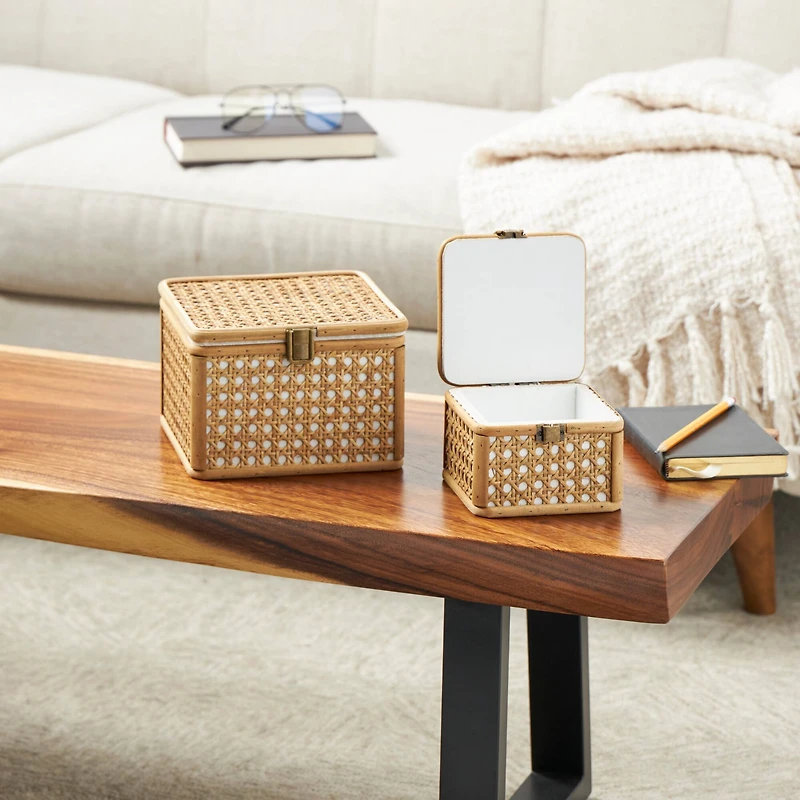 Brown Handmade Woven Rattan Box Set
