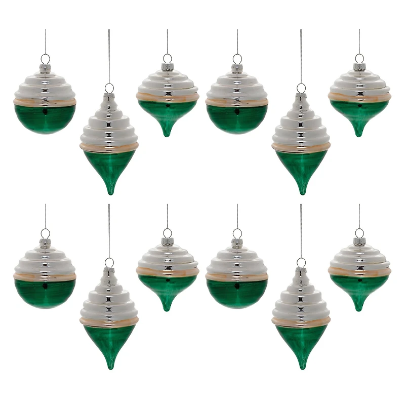 Green Two-Tone Tiered Glass Ornaments Set