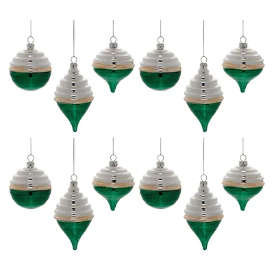 Green Two-Tone Tiered Glass Ornaments Set