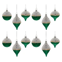 Green Two-Tone Tiered Glass Ornaments Set