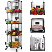 Black 4-Tier Rolling Fruit Cart