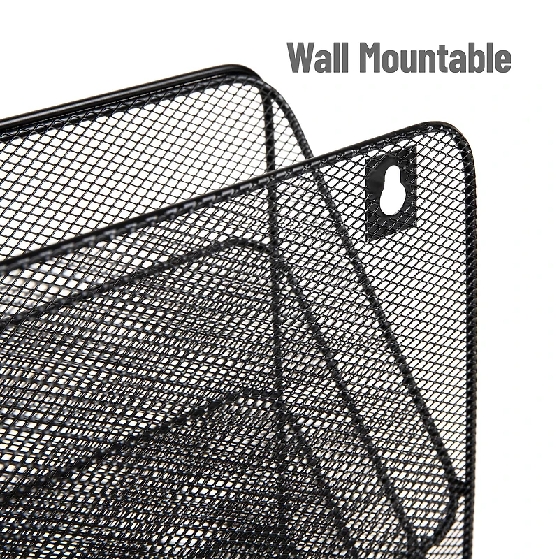 Mind Reader 4-Tier Vertical File Storage, Desktop Organizer, Wall Mount, Office, Metal Mesh, Black