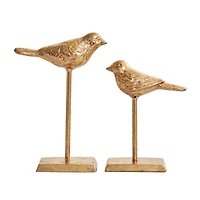 Gold Metal Bird Sculpture with Gold Foil Texturing Set