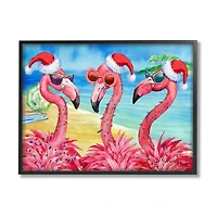 Stupell Industries Holiday Lights Flamingos Beach Framed Giclee Art