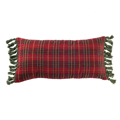 Hello Honey® 24" Red Plaid Lumbar Accent Pillow with Tassels