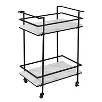 Honey Can Do 2-Tier Black & White Faux Marble Rolling Bar & Serving Cart