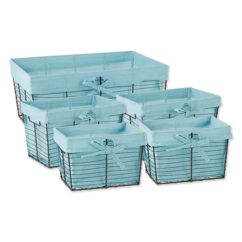 DII® Vintage Gray Wire Basket with Aqua Liner, 5ct.