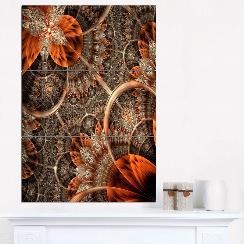 Designart - Orange Brown Digital Art Fractal Flower