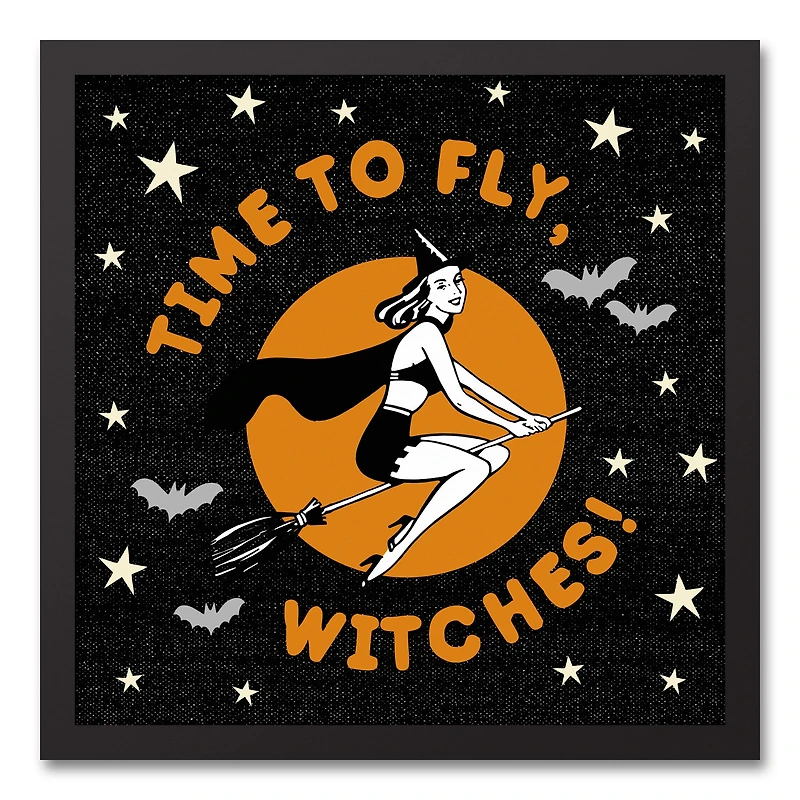 Time to Fly Witches 16" x 16" Black Framed Canvas