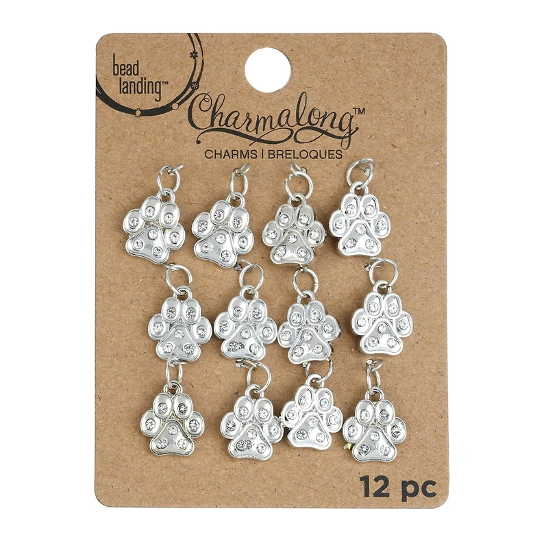 Charmalong™ Rhodium Paw Charms by Bead Landing™