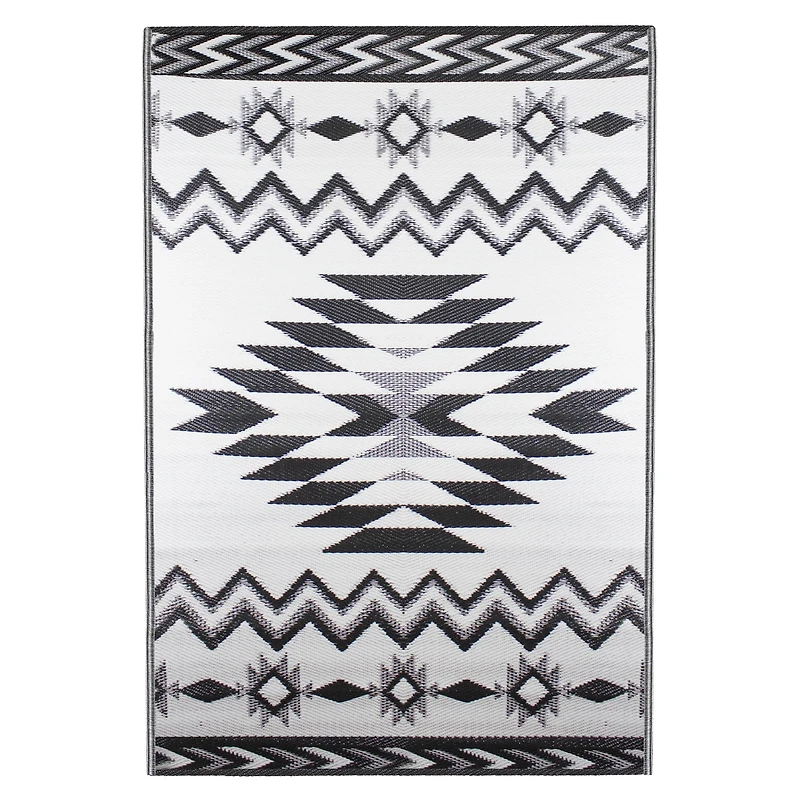 Black & White Aztec Print Rectangular Outdoor Area Rug, 4ft. x 6ft.