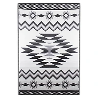 Black & White Aztec Print Rectangular Outdoor Area Rug, 4ft. x 6ft.