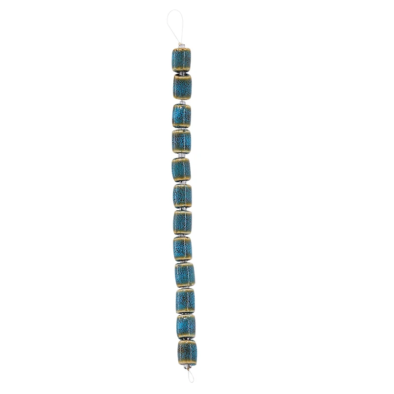 Blue & Tan Ceramic Tube Beads, 12mm by Bead Landing™