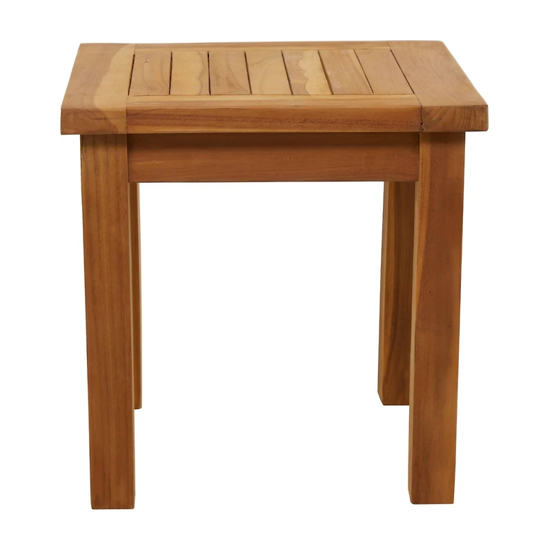 19" Brown Teak Wood Slatted Outdoor Accent Table