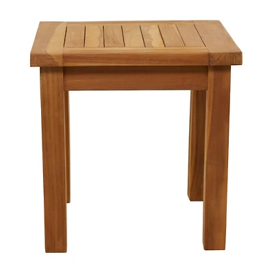 19" Brown Teak Wood Slatted Outdoor Accent Table