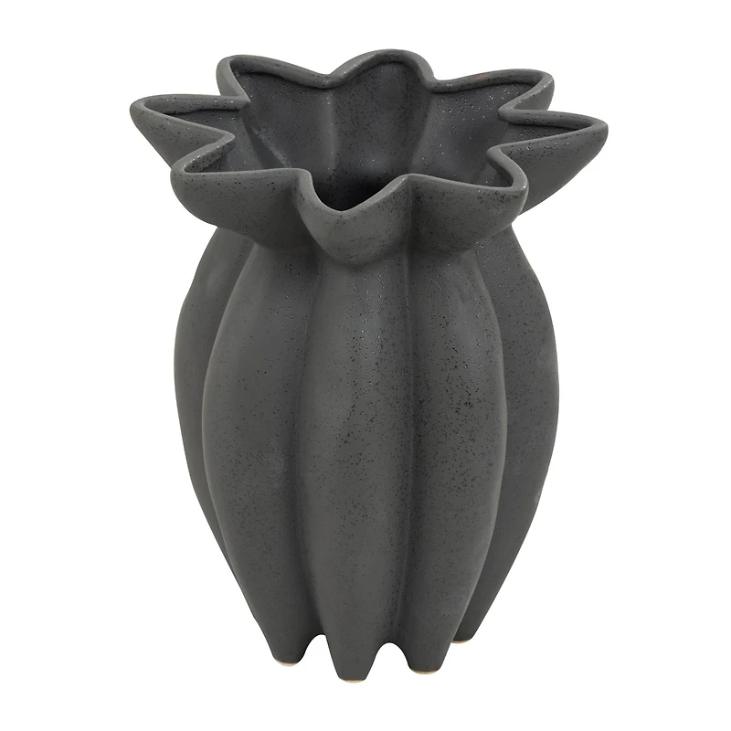 12" Black Ceramic Speckle Textured Vase with Tulip Style Opening