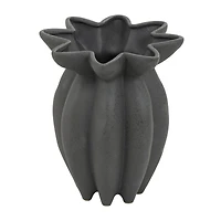 12" Black Ceramic Speckle Textured Vase with Tulip Style Opening