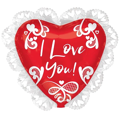 29" Valentine's Day Lace I Love You Heart Foil Mylar Balloon