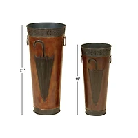 Set of 2 Brown Metal Rustic Vase, 21", 16"
