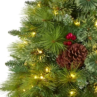 6ft. Pre-Lit Montana Mixed Pine, Pinecones & Berries Artificial Christmas Tree with Clear LED Lights