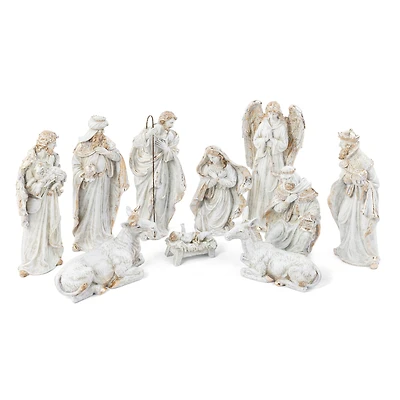 Glitzhome® 10-Piece Ivory & Gold Resin Nativity Figurine Set