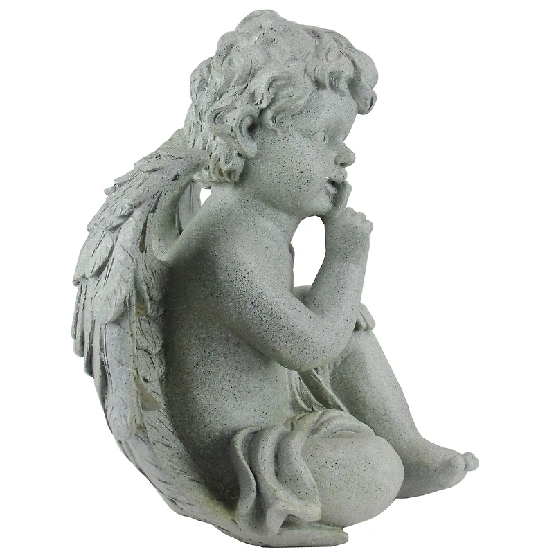 12.5" Distressed Gainsboro Gray Sitting Cherub Angels Outdoor Garden Statues