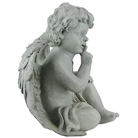 12.5" Distressed Gainsboro Gray Sitting Cherub Angels Outdoor Garden Statues