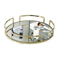 Home Details 13" Satin Gold Modern Round Mirror Vanity Tray